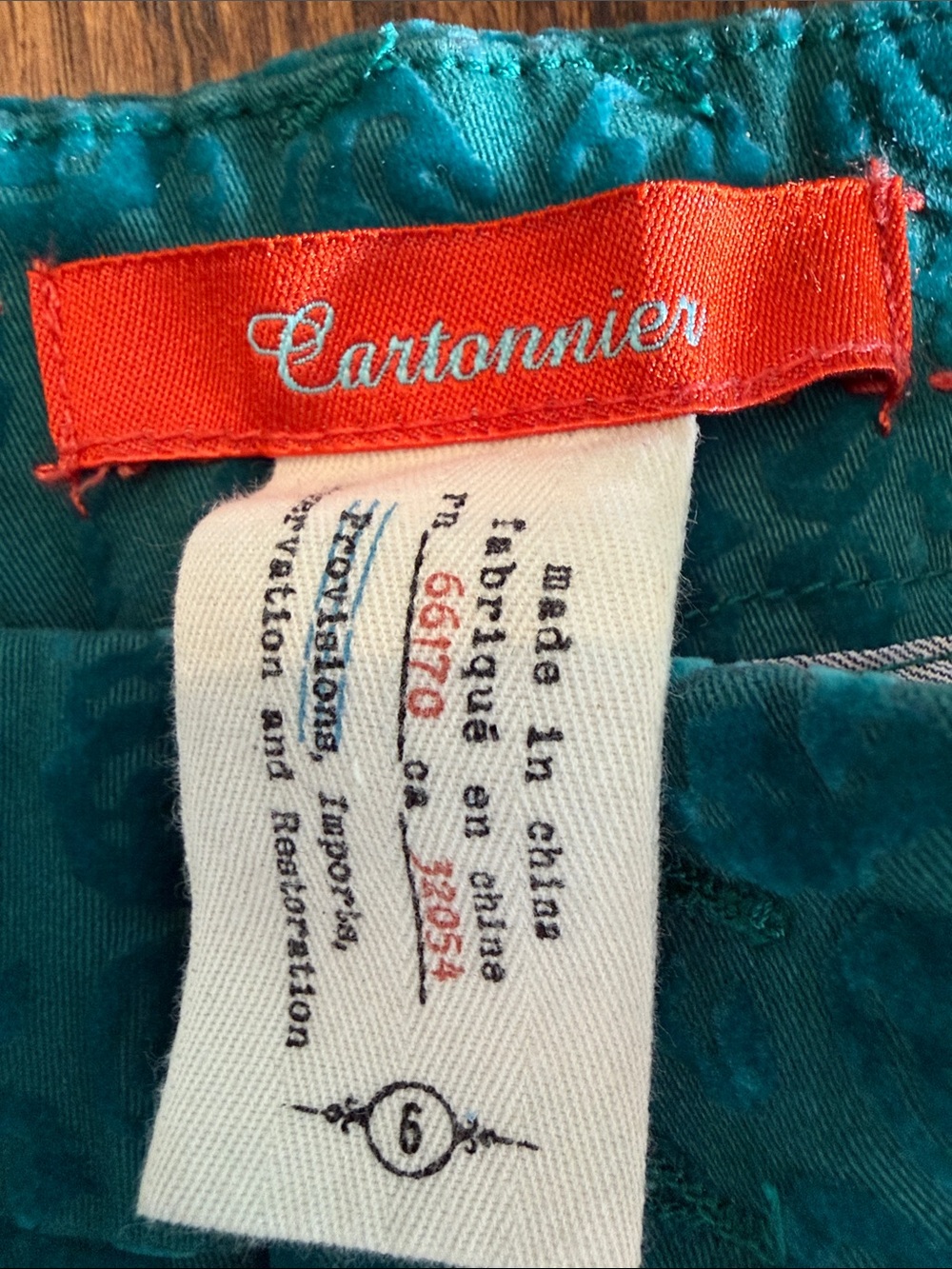 Cigarette Pants Anthropologie Velvet Burnout Teal Floral Cartonnier Size 6 - Picture 5 of 16